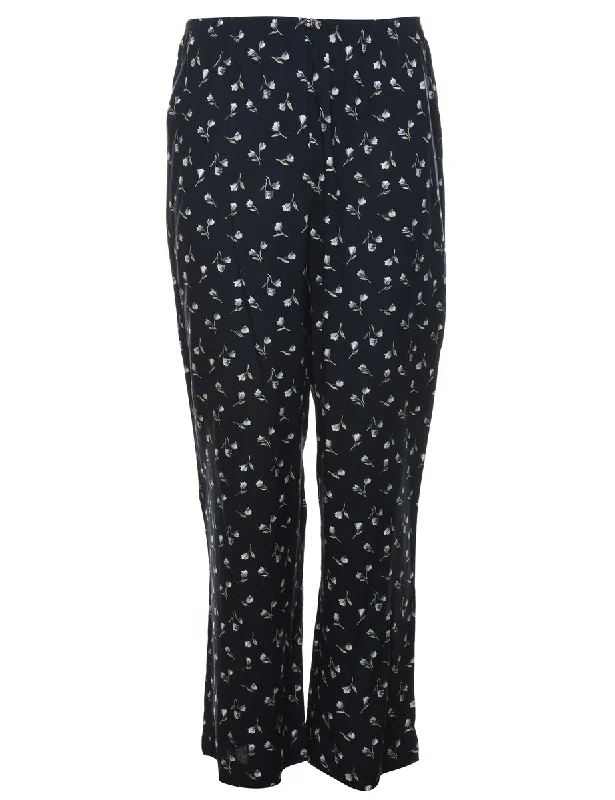 Flared Leg Floral Print Trousers - W28 L30