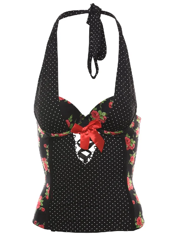 Floral & Polka Dot Print Halterneck Corset - XS