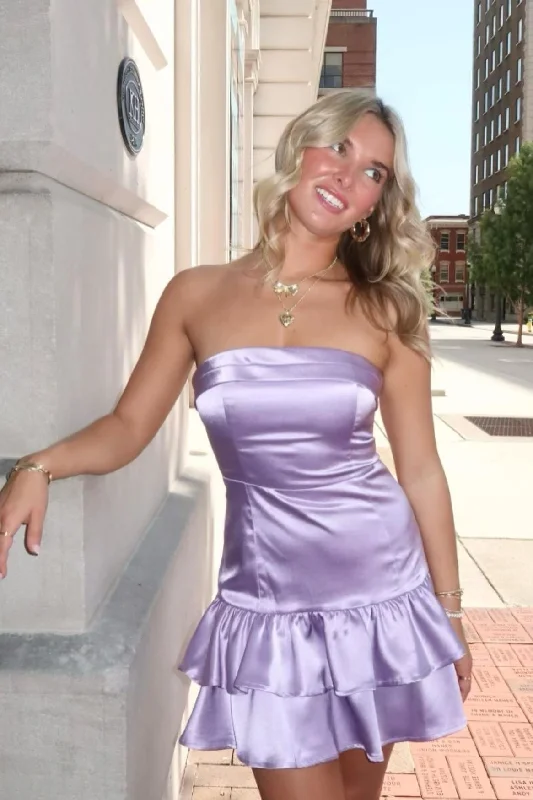 layered dressStrapless Lavender A-line Ruffle Short Princess Dress