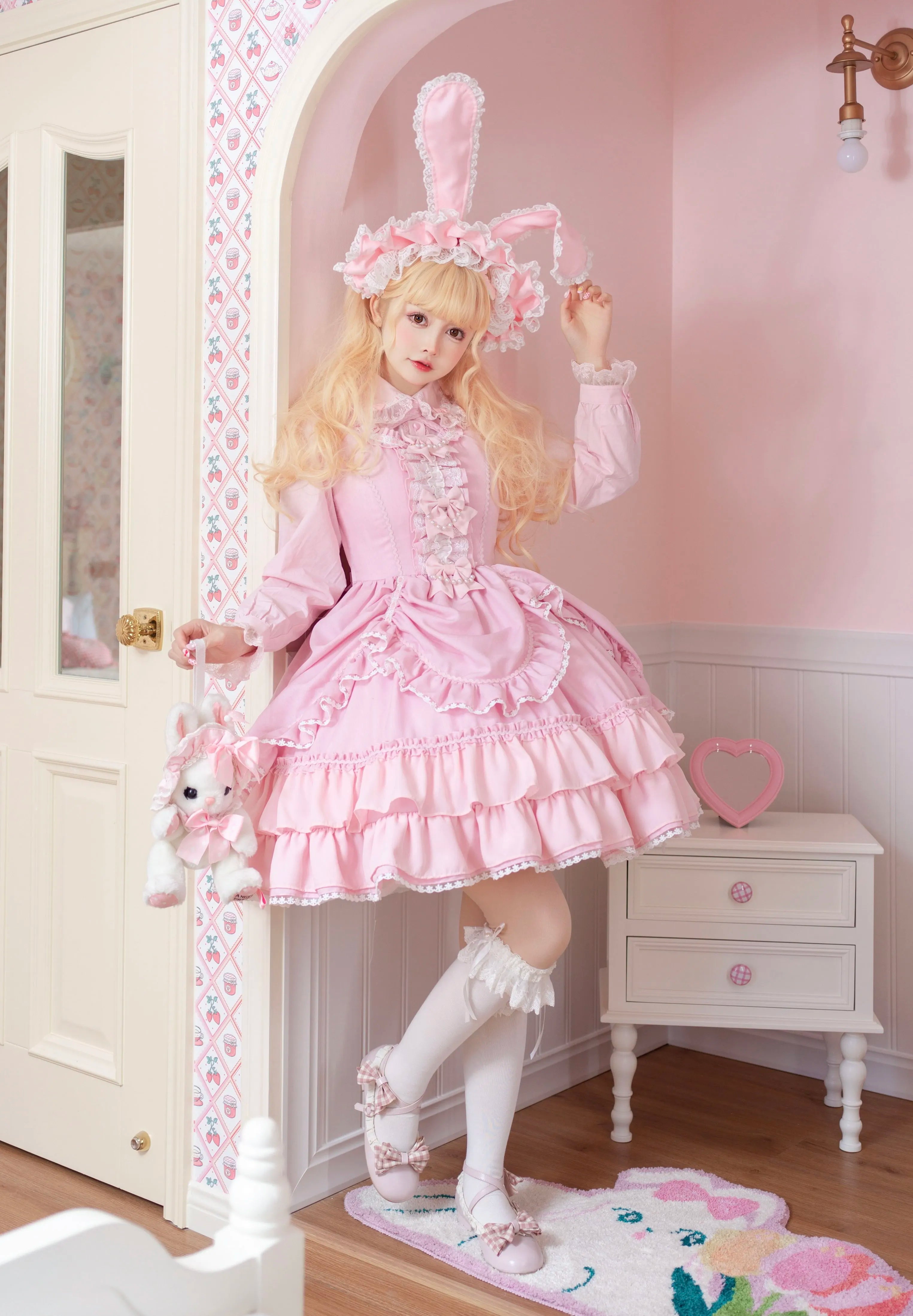 trendy dress(BFM)Catlow Rabbit~Black Lolita Doll OP/JSK with Adjustable Elasticity