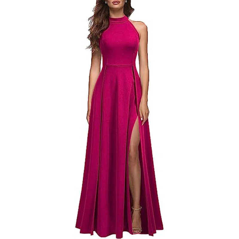 one-shoulder dressHalter Sexy Slit Short Sleeve Evening Dress