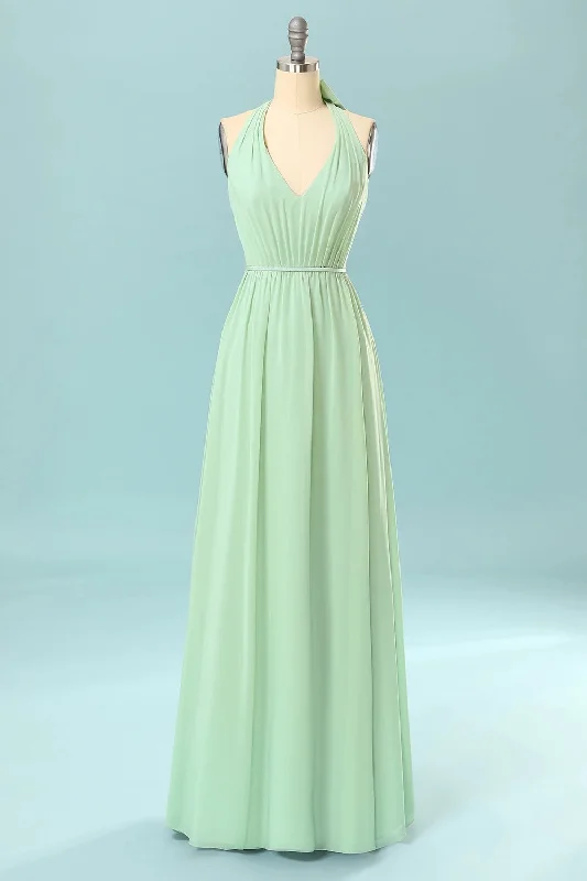 mini dressHalter Mint Green Bridesmaid Dress with Bowknot