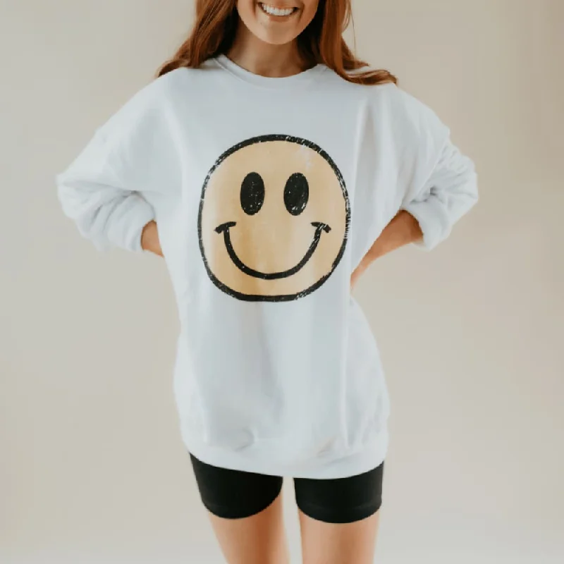 performance hoodie for gymDistressed Smiley Sweatshirt