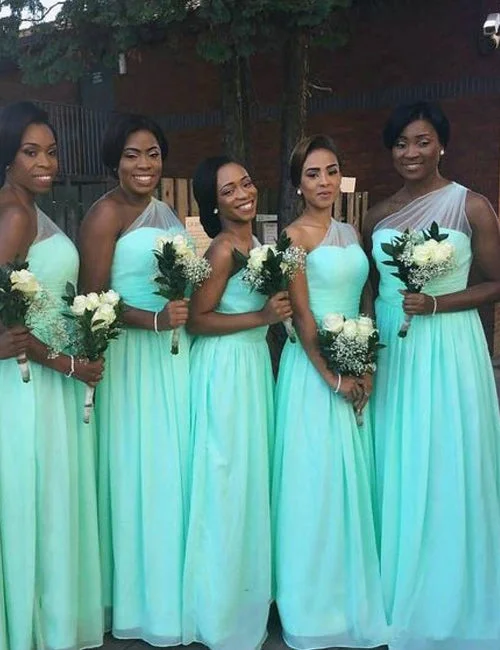 elegant evening dressOne Shoulder Green Long Bridesmaid Dress