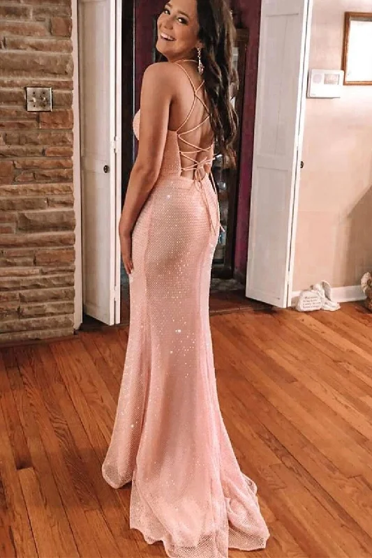 casual knit dressElegant Mermaid Pink Long Prom Dress