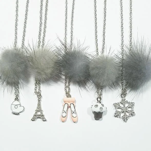 ruched dressHeart Me Grey Fur Pom Necklaces