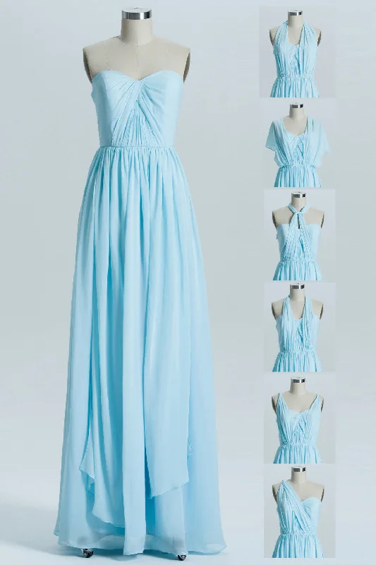 sleeveless dressBlue Chiffon A-line Long Convertible Bridesmaid Dress