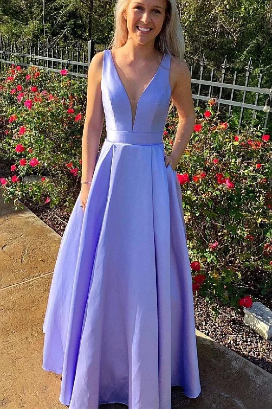 trendy dressFree Shpping Lavender Long Prom Dress with Pockets