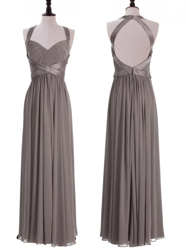 luxury dressElegant Halter A-Line Floor Length Grey Bridesmaid Dress