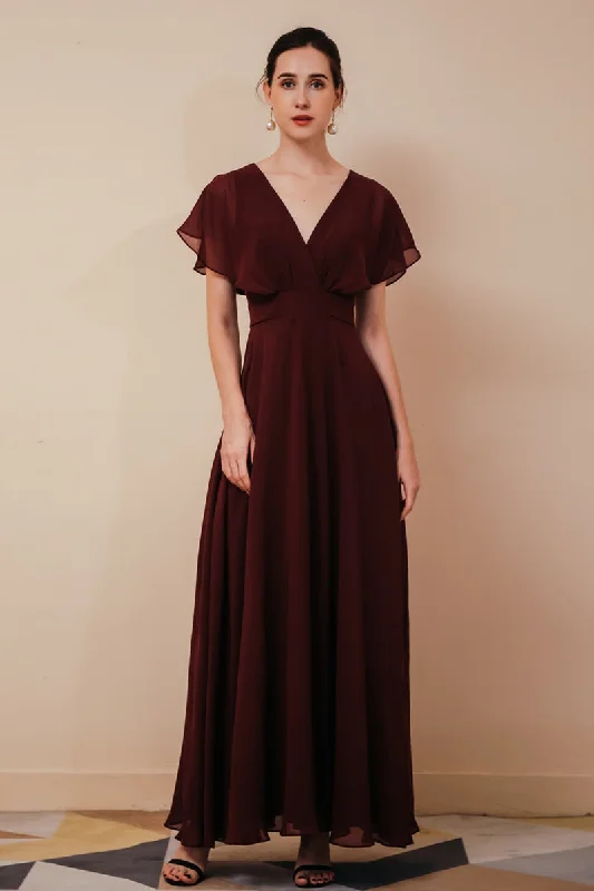 tiered dressBurgundy Chiffon Empire Long Bridesmaid Dress