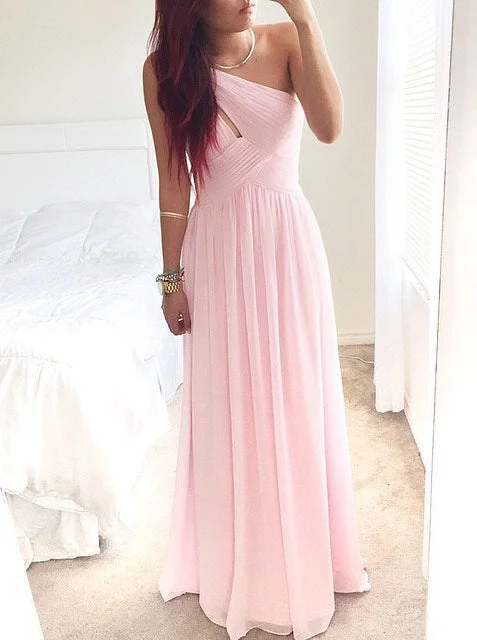 floral wrap dressElegant One Shoulder Long Pink Chiffon Bridesmaid Dress