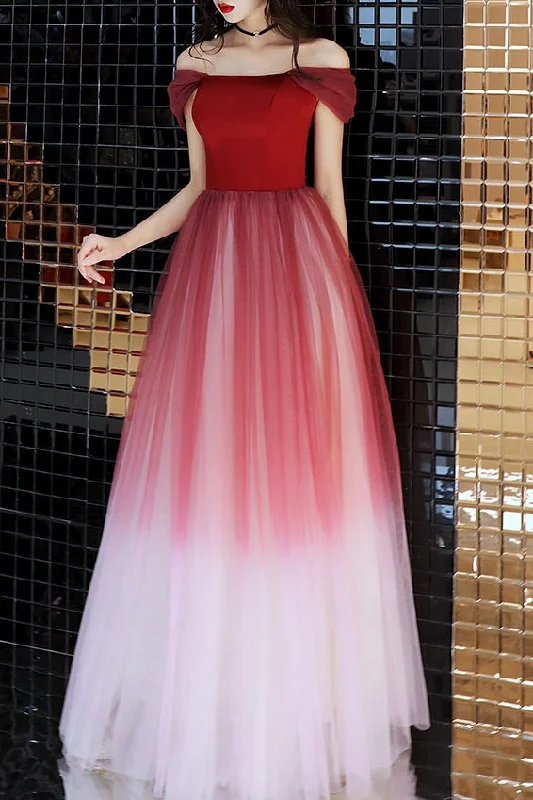 party-ready dressElegant Off the Shoulder A-Line Red and White Long Prom Dress