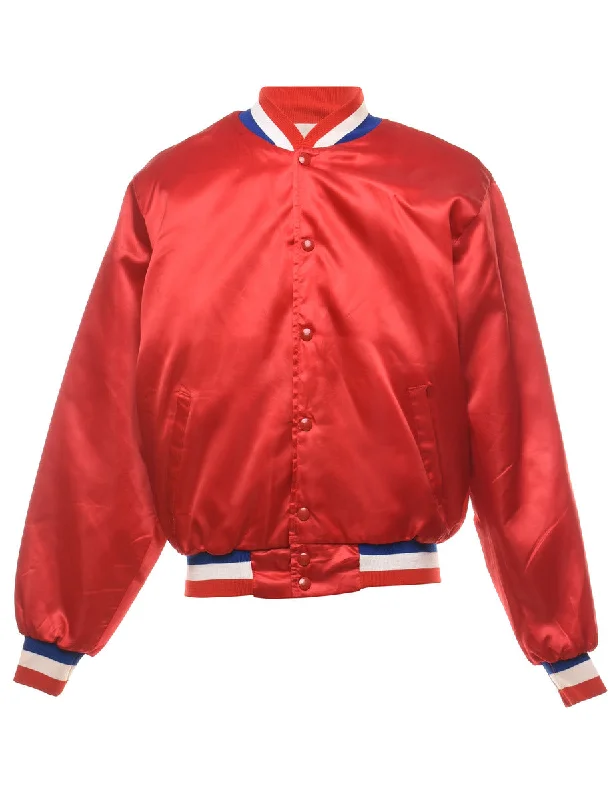 Red, Blue & White Embroidered Vintage Bomber Jacket - M