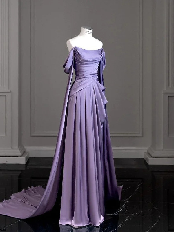 casual day dressModest Purple Satin Long Prom Dress,Purple Evening Dress  Y2589