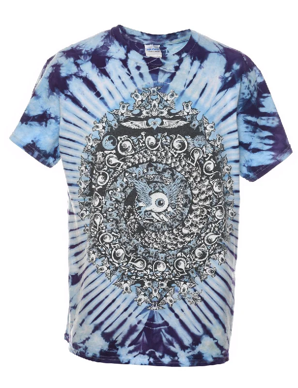 Tie Dye Purple & Light Blue Eyeball Design Printed T-shirt - M