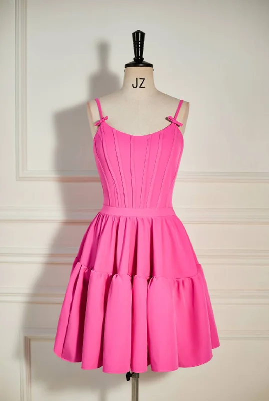 chic wrap dressHot Pink A-line Ruffled Lace-Up Homecoming Dress