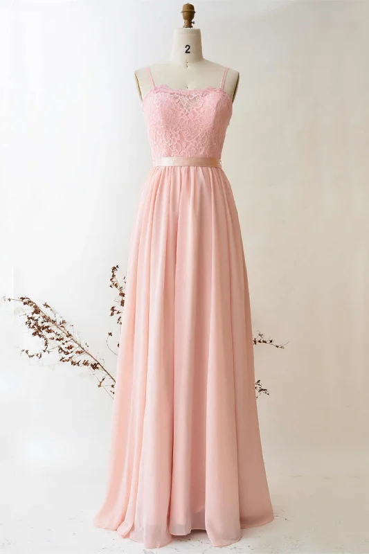 trendy bodycon dressStraps Pearl Pink Lace Top Bridesmaid Dress with Belt