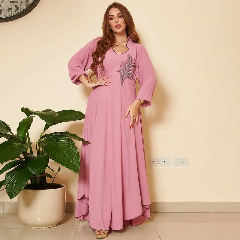 knit dressWomen's Long Sleeve Chest Applique Middle East Loose Dress