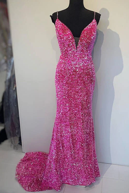 cocktail party dressSparkle Mermaid Hot Pink Long Prom Dress