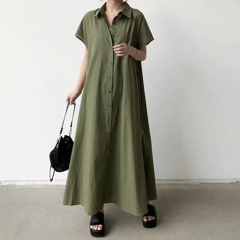 bohemian dressSummer Dress Women's Pullover Short Sleeve Linen Solid Color