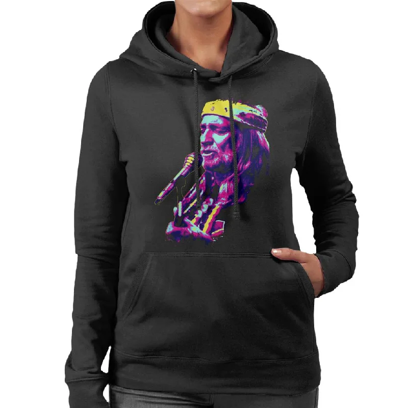 sporty hooded sweatshirtTV Times Willie Nelson Live Paint Splatter Pop Art Stylised Women's Hooded Sweatshirt