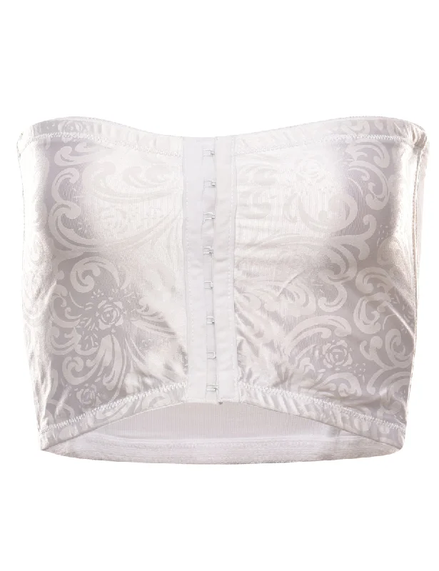 Jacquard Pattern White Boned Corset - S