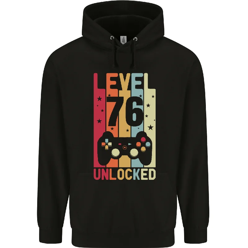 soft sports hoodie76th Birthday 76 Year Old Level Up Gaming Mens 80% Cotton Hoodie