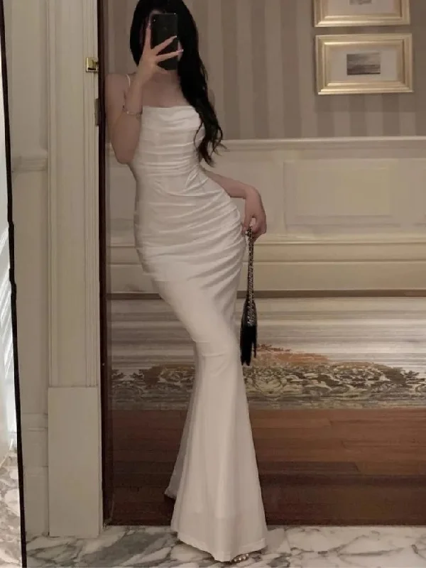 office dressSexy Spaghetti Straps White Mermaid Evening Dress Long Prom Dress Y7787