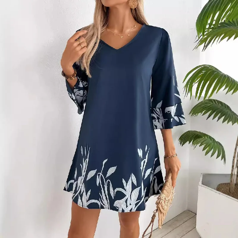 minimalistic dressWomen's Fashion Lotus Sleeve Floral Print Dress