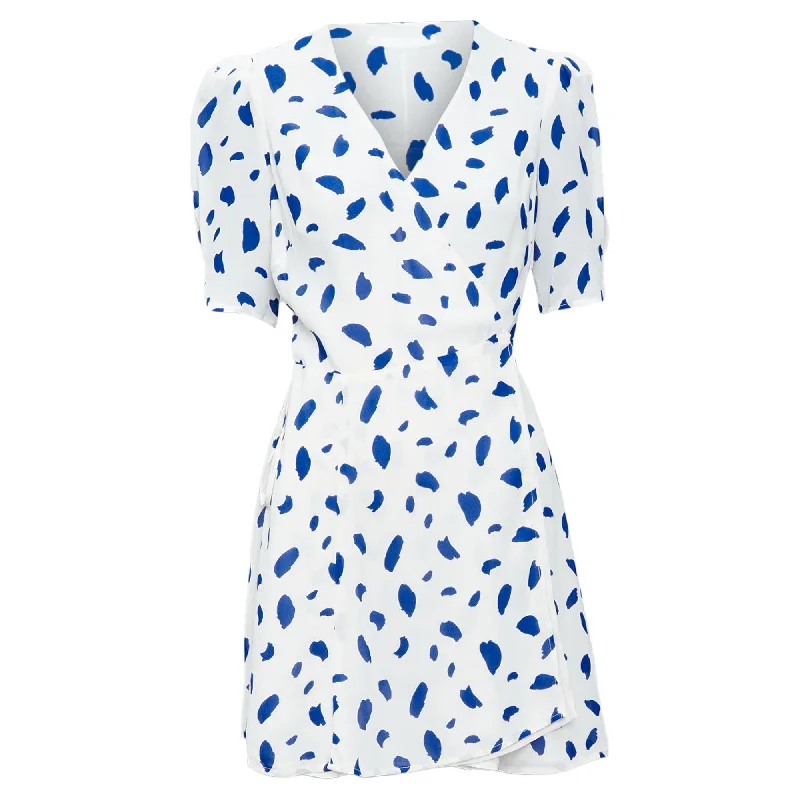 silk dressReformation Dalmatian Print Puff Sleeve Wrap Dress