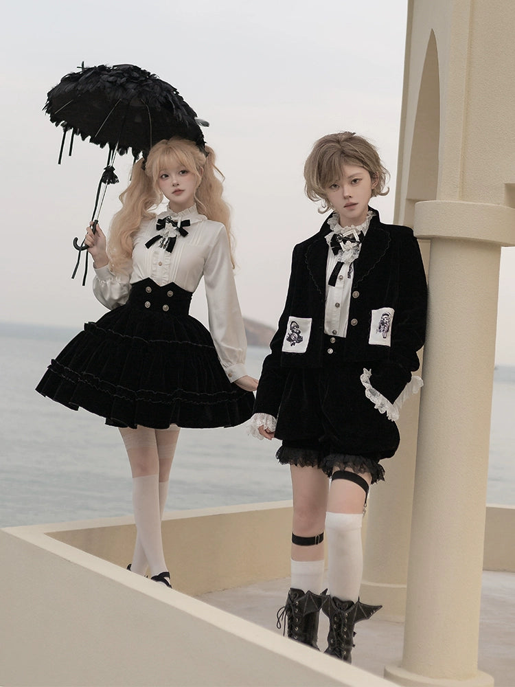 stylish dressCastleToo~Erosion Heart F-Type~Ouji Lolita Suit Black Velvet Shorts and Skirt