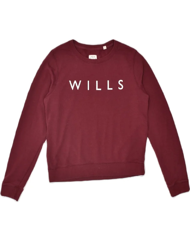 classic hoodieJACK WILLS Womens Graphic Sweatshirt Jumper UK 14 Large Maroon Cotton