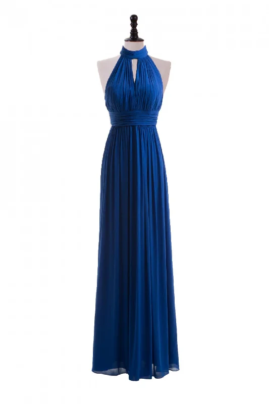 spaghetti strap dressRoyal Blue Chiffon Halter Keyhole Long Formal Dress