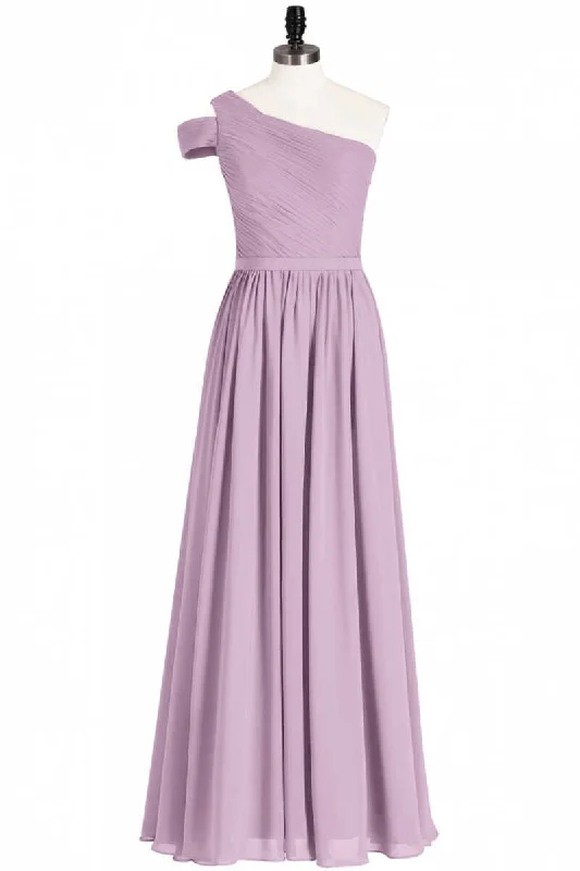 sleek dressDusty Purple Chiffon One-Shoulder A-Line Long Bridesmaid Dress