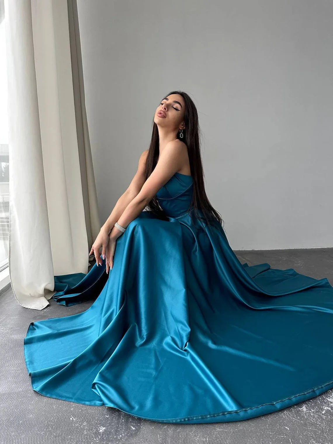 playful dressTurquoise Prom Dress, Turquois, Evening Dress, Turquoise Dress With Straps, Turquoise Blue Maxi Dress, Turquoise Satin Dress, Corset Dress