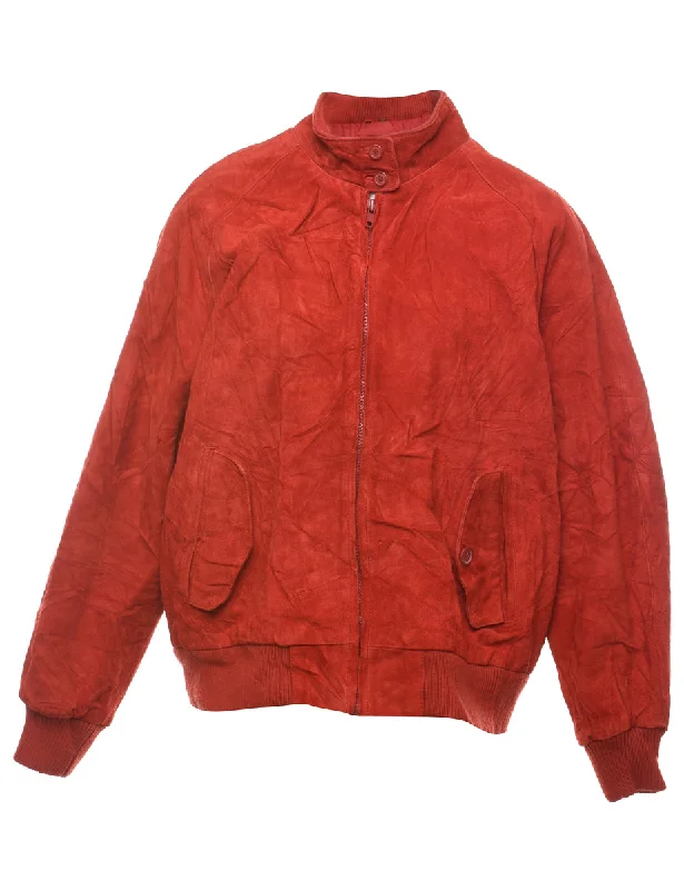 Red Classic Zip-Front Suede Jacket - L