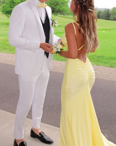 flowy maxi dressMermaid Yellow Long Prom Dresses, Backless Yellow Prom Dresses Formal Evening Dresses Y1562