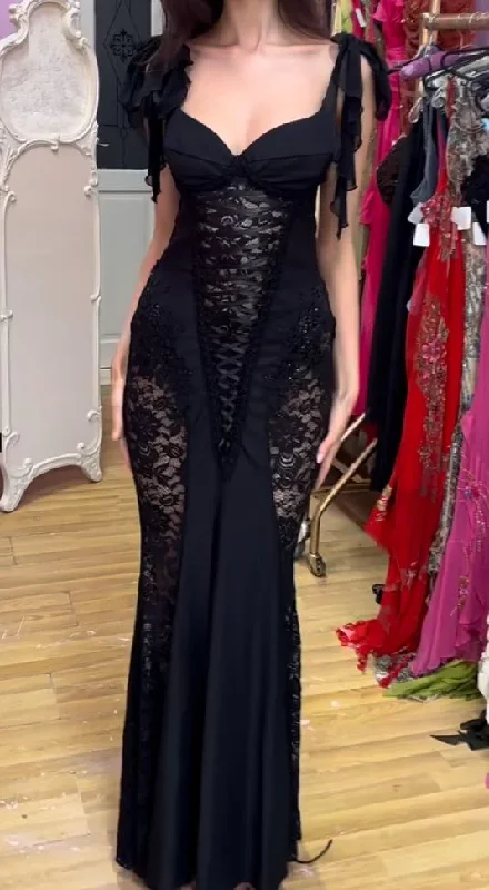 denim dressSexy Black Lace Mermaid Evening Dress Long Prom Dress Y7821