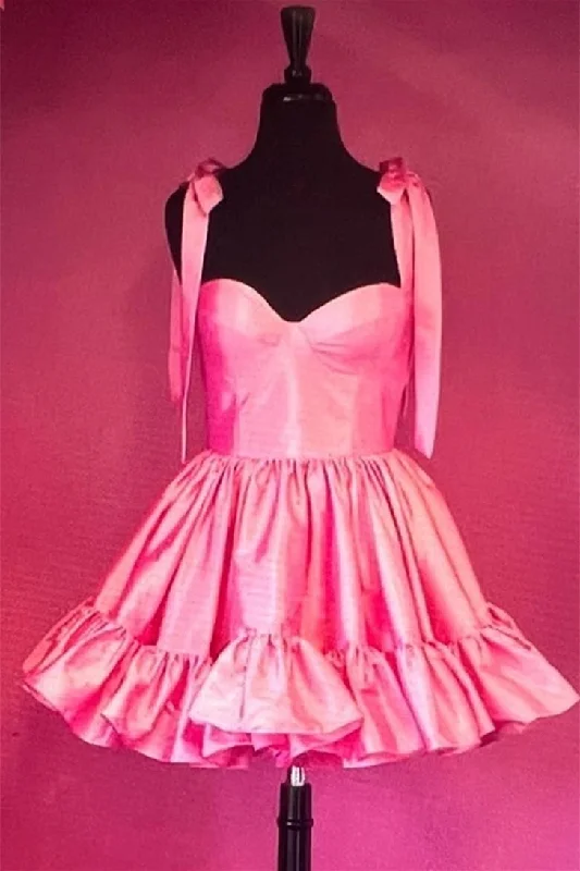 velvet dressPink Satin A-line Ruffle Bow Tie Homecoming Dresss