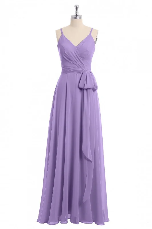 elegant dressLavender Spaghetti Straps Tie-Side Long Formal Dress