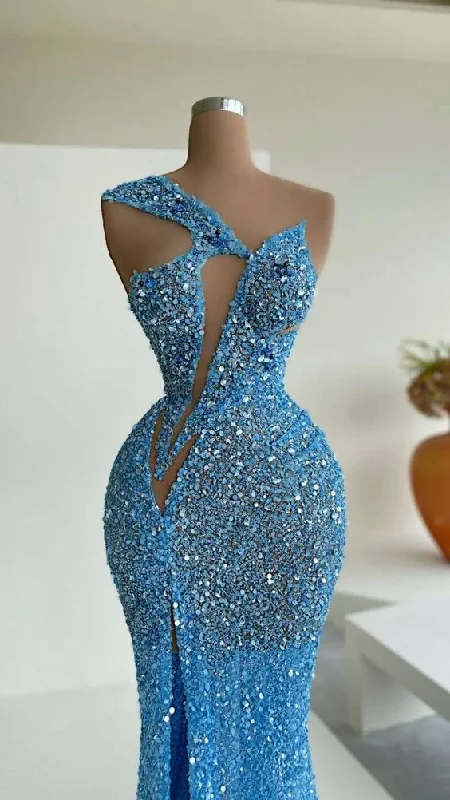 casual summer dressBlue Mermaid Sequins Celebrity Dresses Charming Evening Dress  Y31