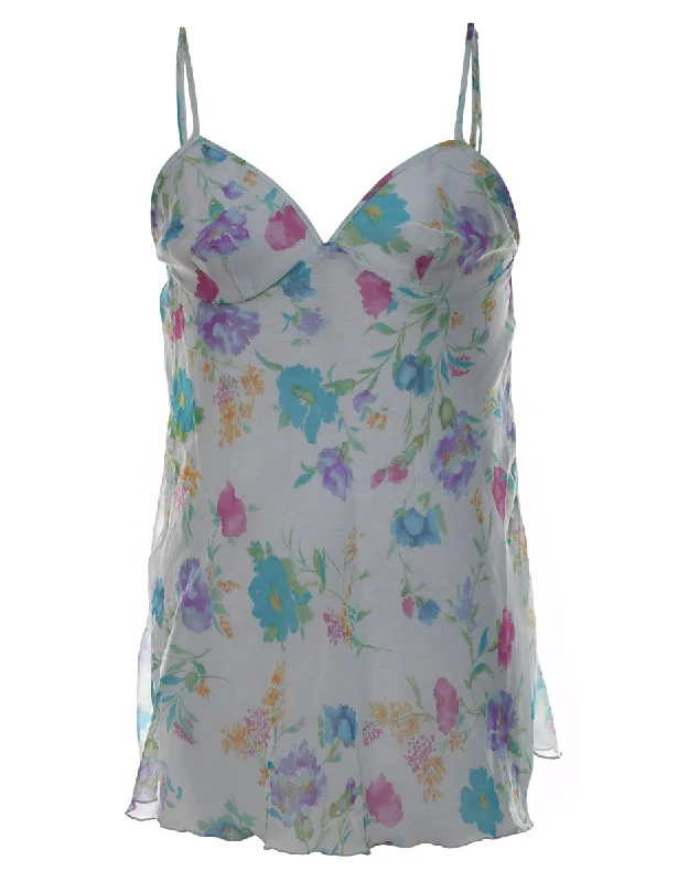 Floral Print Multi-Colour Sheer Babydoll - S