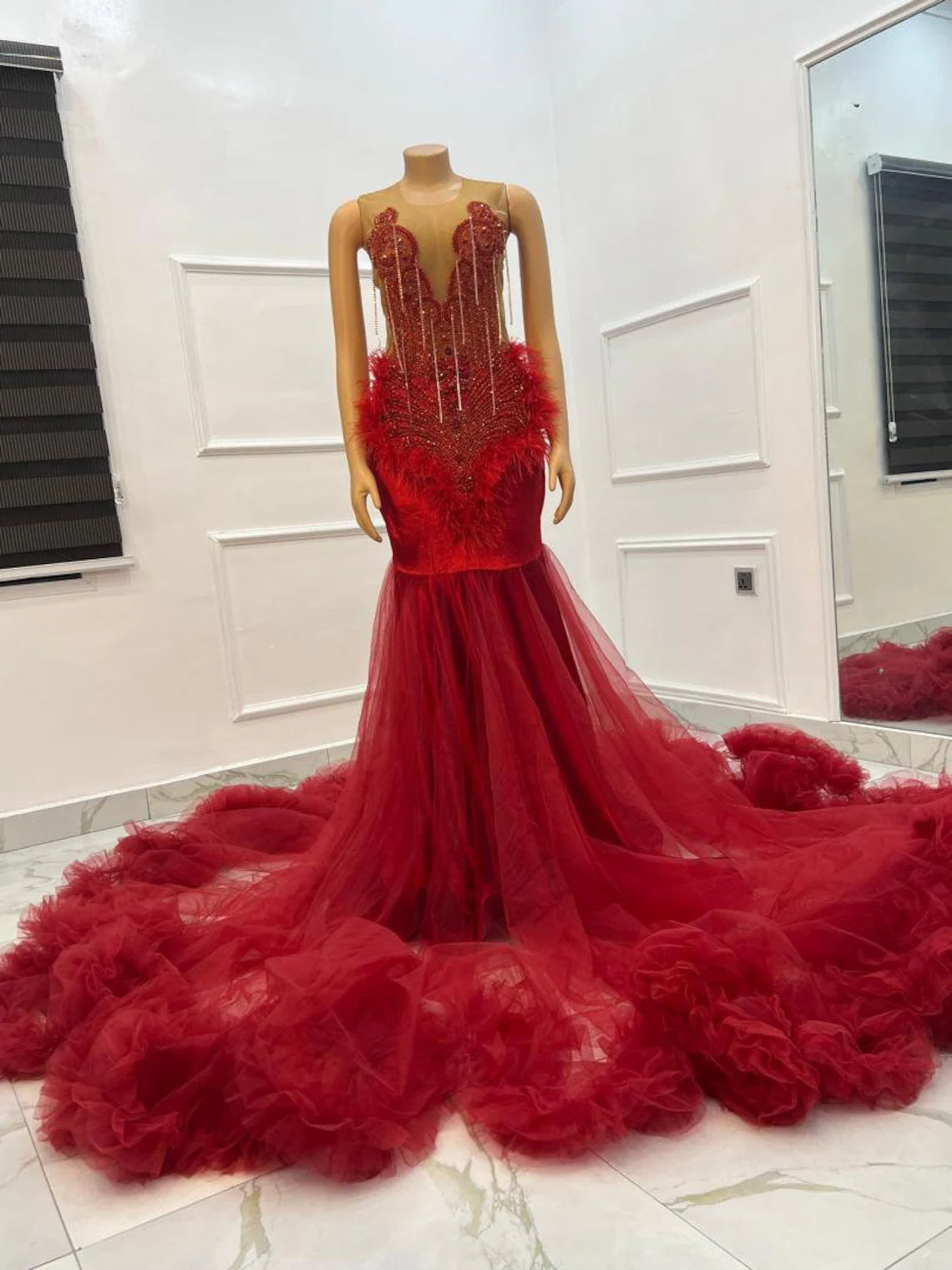 draped dressRed mermaid dress Birthday dress Prom dress Reception dress Wedding dress Engagement dress Floor length dress