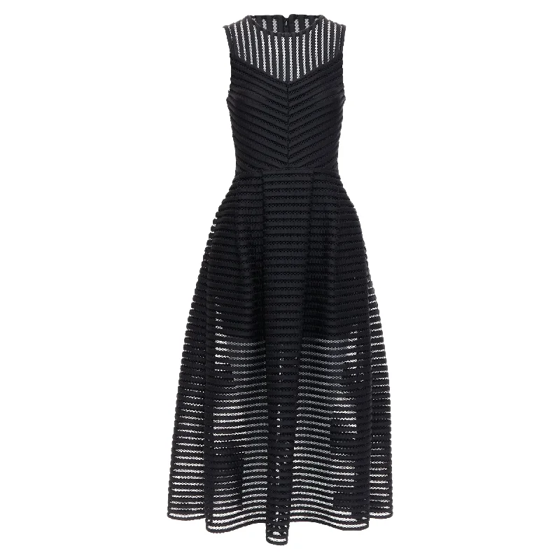 pleated maxi dressMaje Sheer Striped Panelled Crew Fit Flare Midi Dress