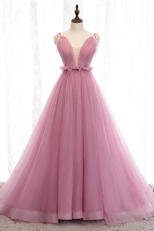 chic dressDeep V-Neck Pink Tulle Formal Dress