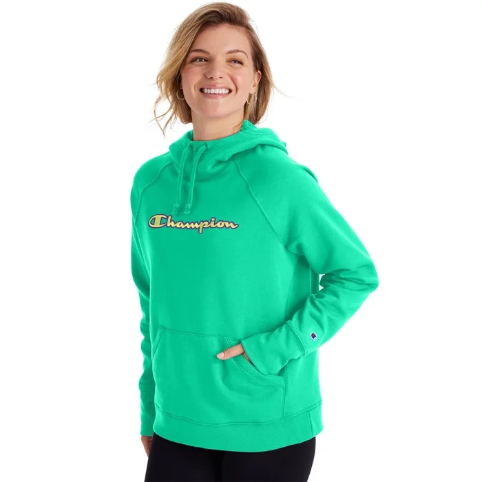 sleek workout sweatshirtChampion Ladies Powerblend Applique Hoodie-Script