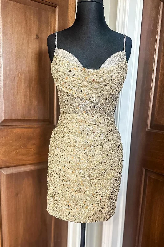 ruffle dressCowl Neck Gold Sequin Tight Party Dress