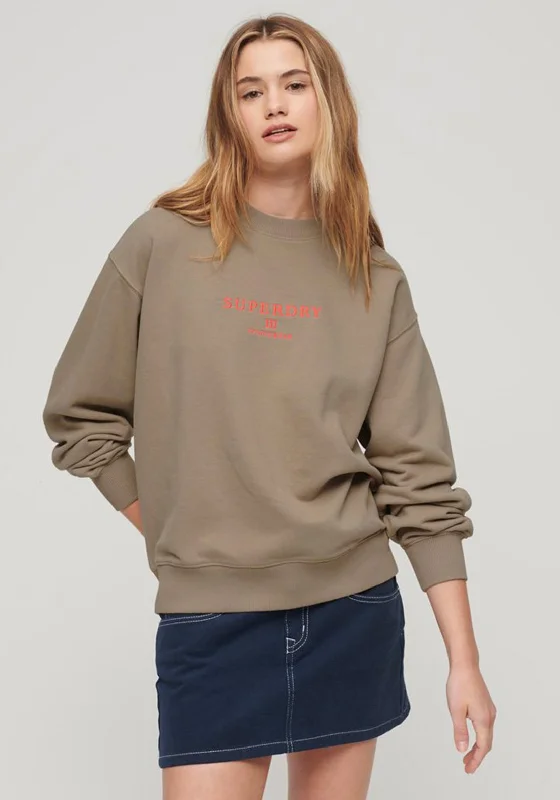 cozy hooded sweatshirtSuperdry Womens Embroidered Loose Crew Sweatshirt, Beige