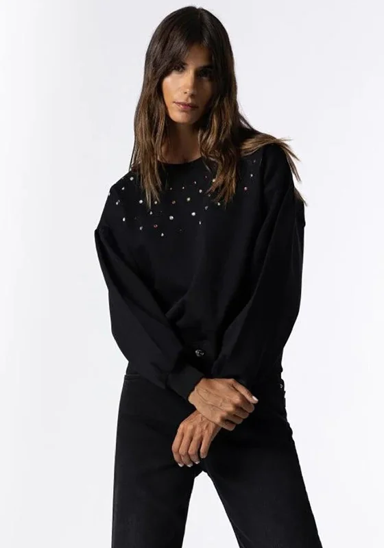 zippered hoodieTiffosi Beaded Embellished Sweatshirt, Black