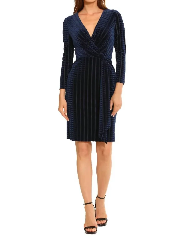 long-sleeve floral dressLysandra Velvet Stripe Dress In Navy